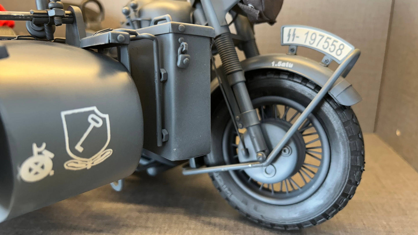 "Eaxtoys' 1/6 scale metal WWII German BMW R75 motorcycle adds authenticity to military model collections"