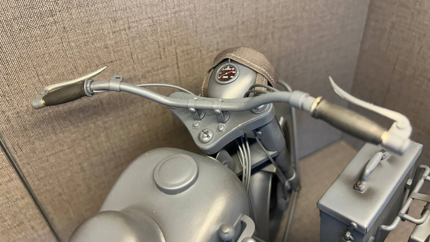 "Relive WWII with the Eaxtoys 1/6 scale metal German BMW R75 motorcycle, a symbol of German military mobility"